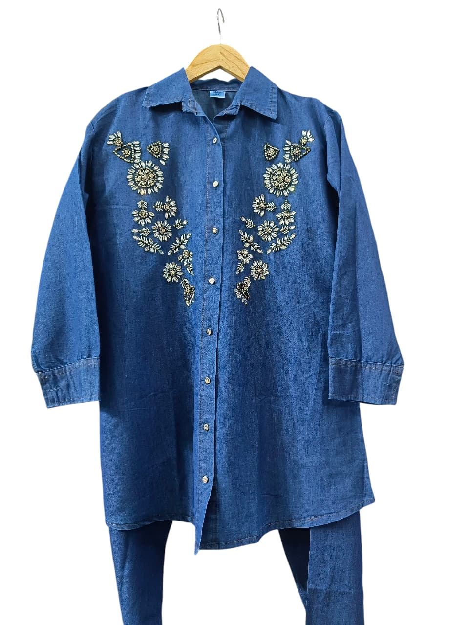 Dark Blue Denim CORD SET with Embroidery